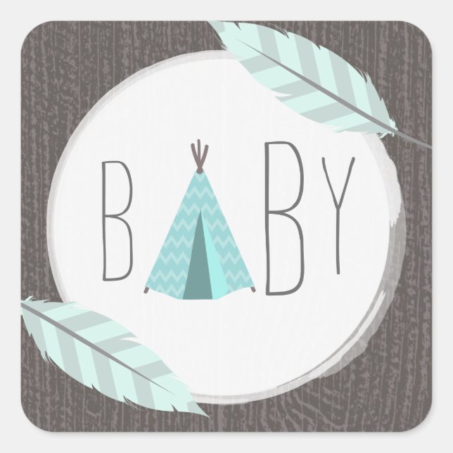 Sticker Baby shower Tipi Turquoise (Devant)