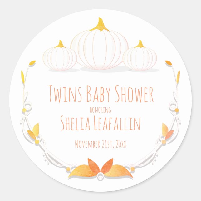 Sticker Baby shower Twins Automne Citrouille blanc (Devant)