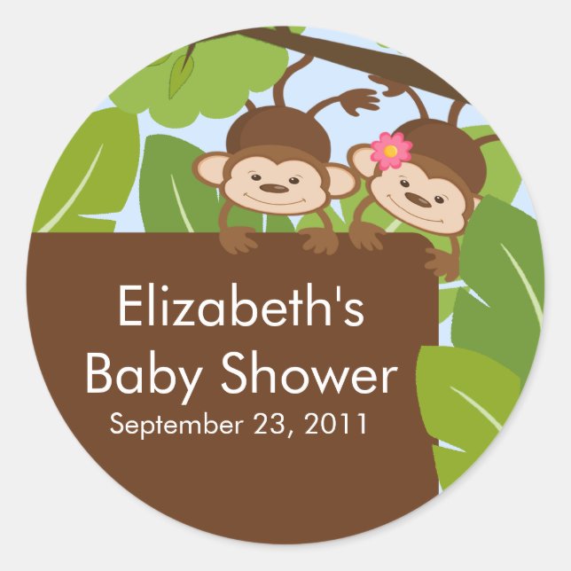 Sticker Baby shower Twins Monkey Jungle Safari (Devant)
