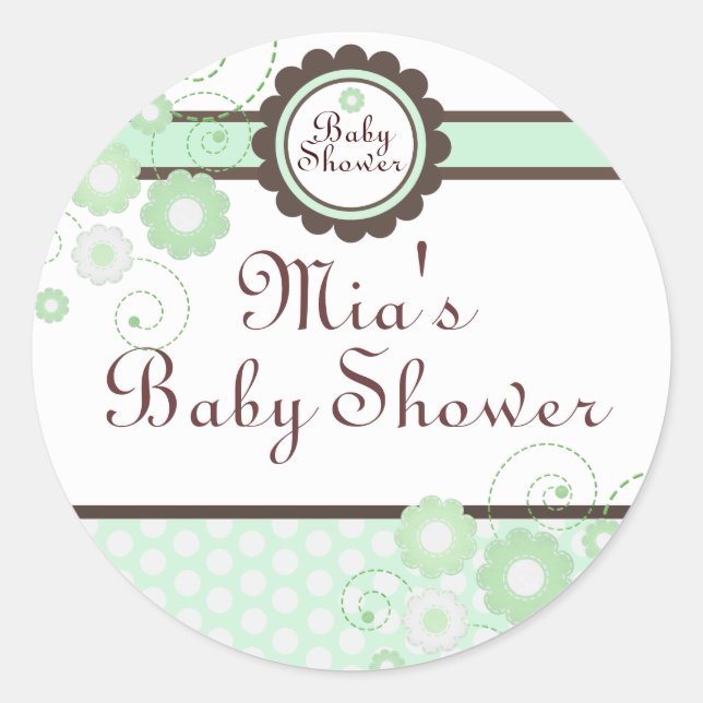 Sticker Baby shower vert et Brown Floral Design (Devant)