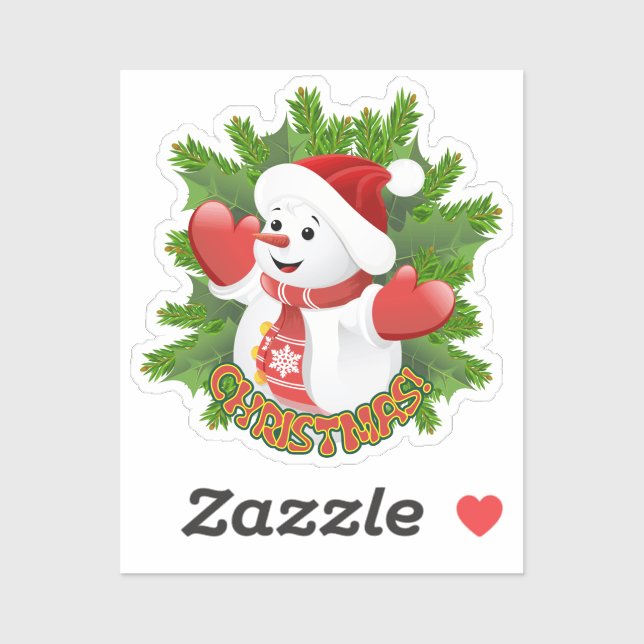 Sticker Baby Snowman avec ornement de flocons de neige en  (Feuille)