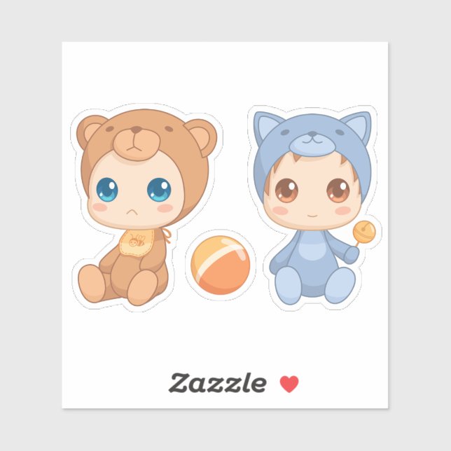 Sticker Baby Twins Bear Chat Jumpsuit (Feuille)
