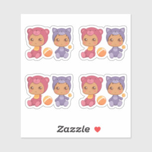 Sticker Baby Twins Bear Chat Jumpsuit Ensemble de 4 Sticke