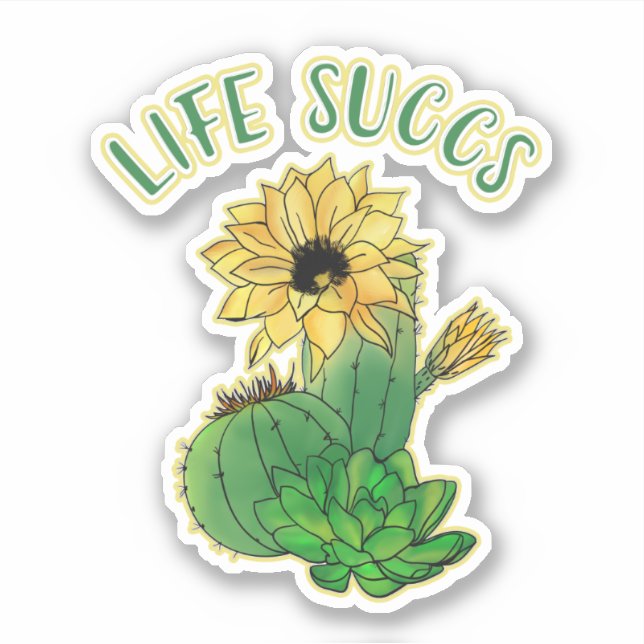 Sticker Bac à succulent de fleurs mignonnes et de cactus (Devant)