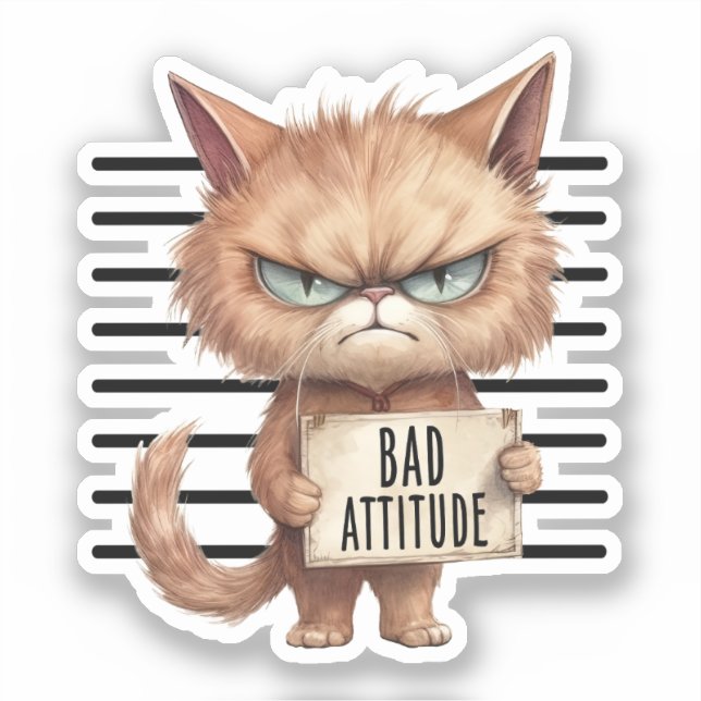 Sticker Bad Attitude Chat Mugshot - Drôle Feline Design (Recto)