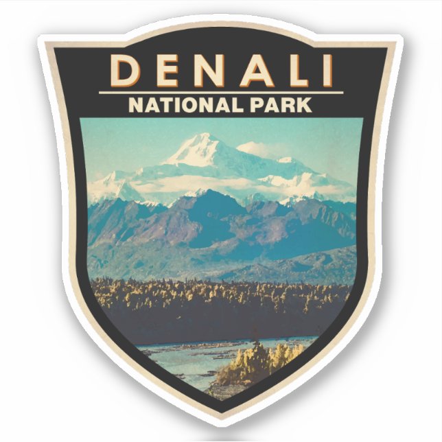Sticker Badge d'aquarelle du parc national de Denali (Devant)