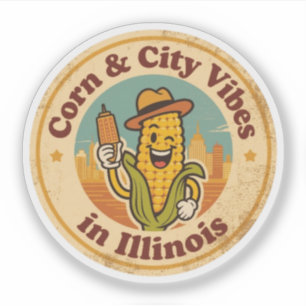 Sticker Badge Rétro Illinois_ Maïs avec la Skyline de Chic