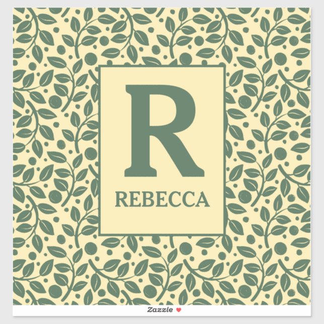 Sticker Bagages Motif crème et feuille verte (Feuille)