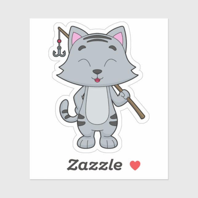 Sticker Baguette de pêche de chat (Feuille)