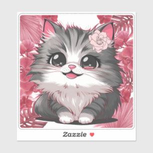 Sticker Baguette décorative florale Cute Kitten