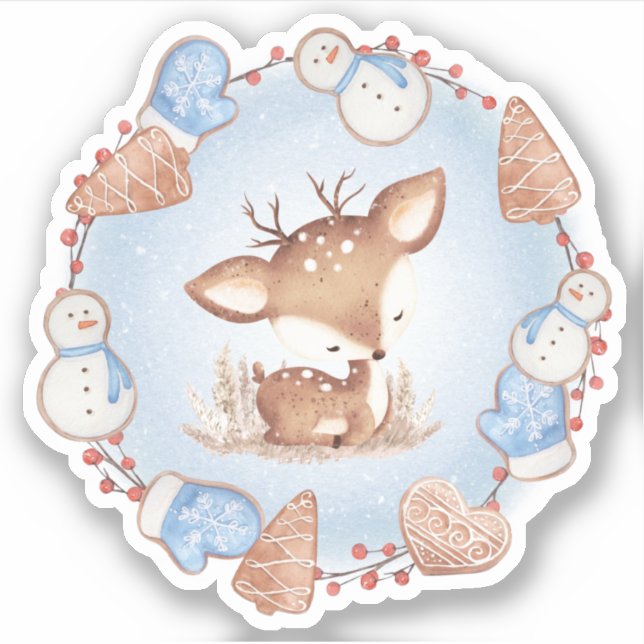 Sticker Baguette en vinyle de cerf de Noël (Devant)
