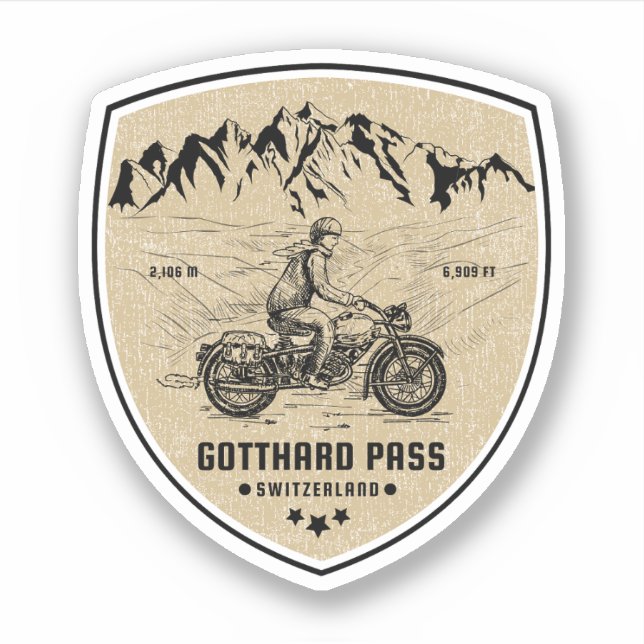 Sticker Balade en moto Gotthard Pass alpes suisses (Devant)