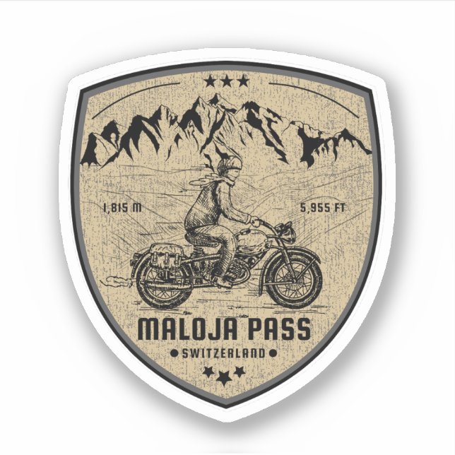 Sticker Balade en moto Maloja Pass alpes suisses (Devant)