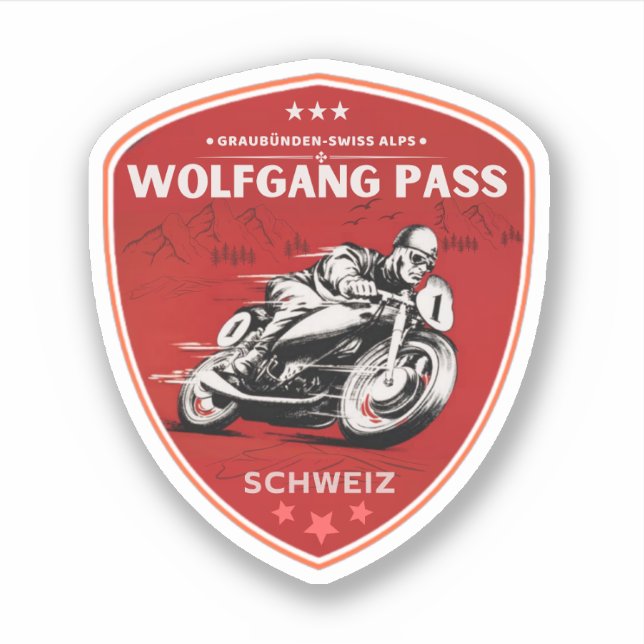 Sticker Balade en moto Wolfgang Pass alpes suisses (Devant)