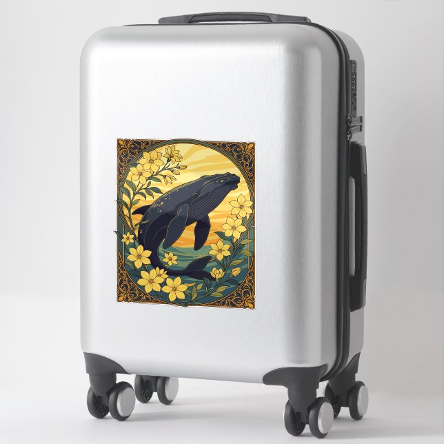 Sticker Baleine Droite De L'Atlantique Nord Et Fleurs De J (Sur valise)