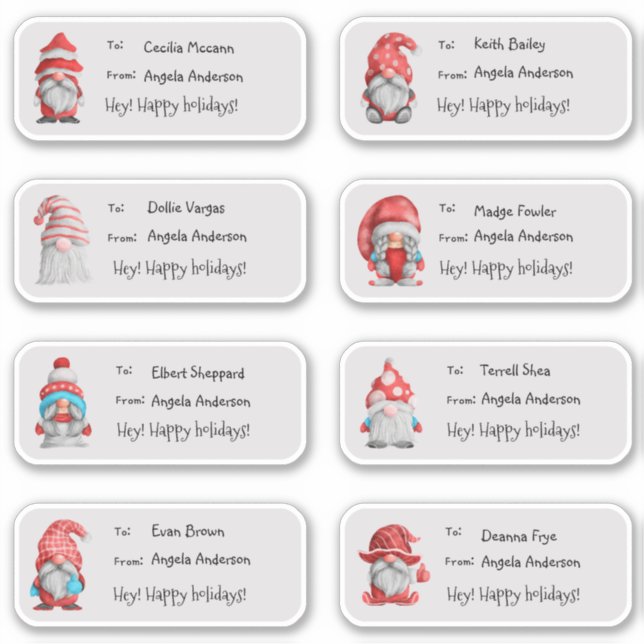Sticker Balise cadeau Gnomes d'aquarelle mignonne (Devant)