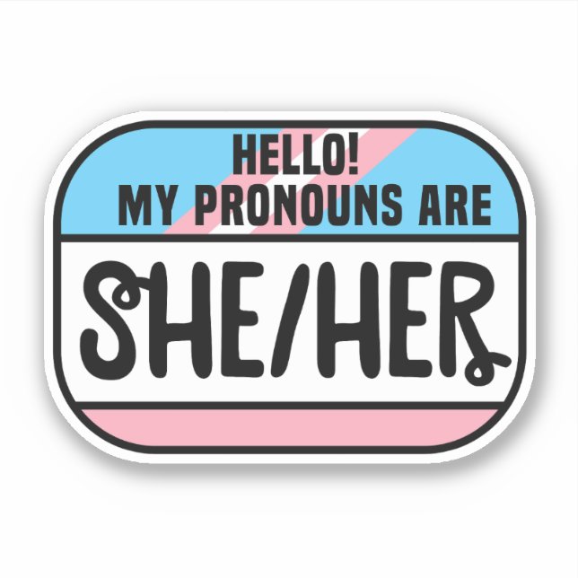 Sticker Balise de nom LGBT Pronononounes transgenre Elle S (Devant)