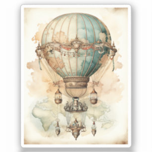 Sticker Ballon à air chaud bleu vapeur vintage (2)