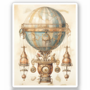 Sticker Ballon à air chaud bleu vapeur vintage (3)