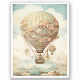 Sticker Ballon à air chaud vintage Steampunk Floral Blue (