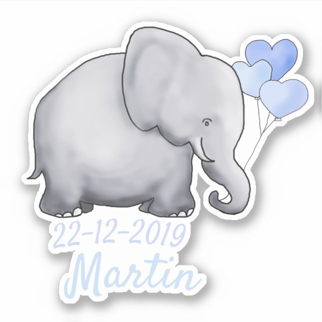 Sticker Ballons Coeur Bleu Cute Baby shower Garçon Eléphan (Devant)