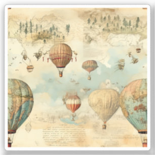 Sticker Balloon vintage à air chaud dans un paysage serein