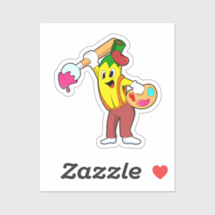 Sticker Banane en peintre avec pinceau