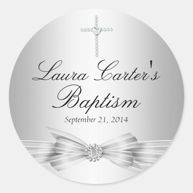 Sticker Baptême Argent & Croix (Devant)