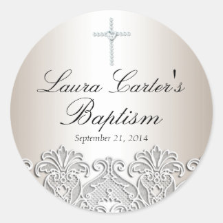Sticker Baptême de dentelle blanche et croix