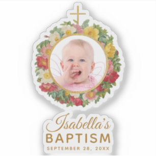 Sticker Baptême de la fille Rose photo Scripts de Croix d