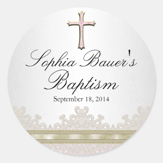 Sticker Baptême en dentelle et croix (Devant)