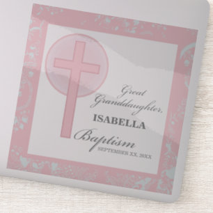 Sticker Baptême Grande Petite-Fille Dentelle Rose Personna