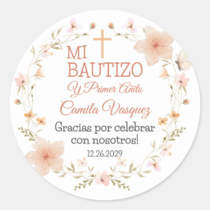 Sticker Baptism en espagnol avec Fleurs roses mign