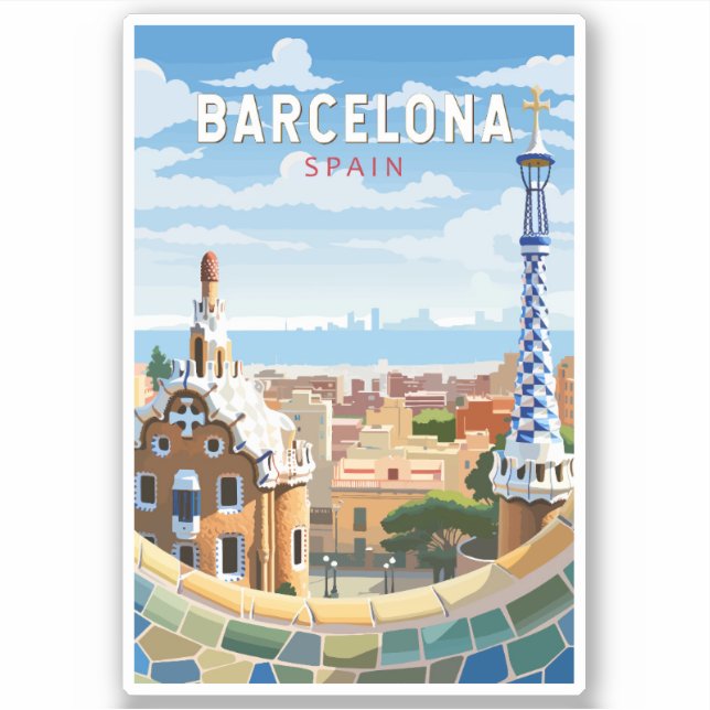 Sticker Barcelone Espagne Travel Art Vintage (Devant)