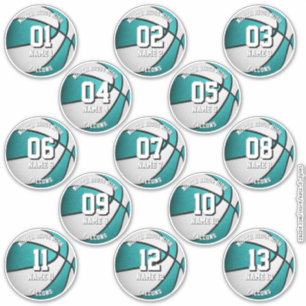 Sticker basket-ball blanc turquoise personnalisation des n