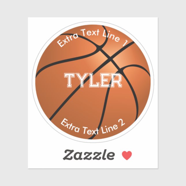 Sticker Basket-ball, Nom de l'enfant, 2 lignes de texte su (Feuille)