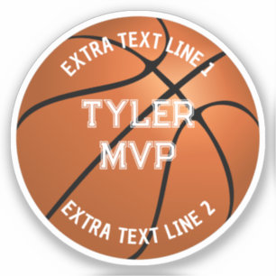 Sticker Basket-ball, Nom de l'enfant, MVP/Numéro, 2 lignes