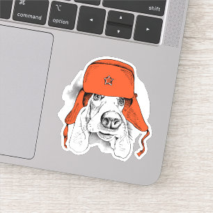 Sticker Basset Hound   Casquette rouge Ushanka
