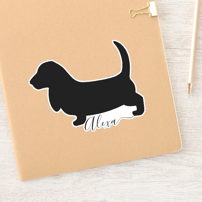 Sticker basset hound chien personnalisez votre nom autocol (Carnet)