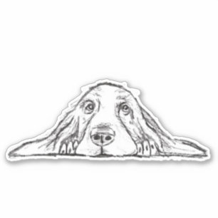 Sticker basset hound main dessinée noir blanc simple autoc