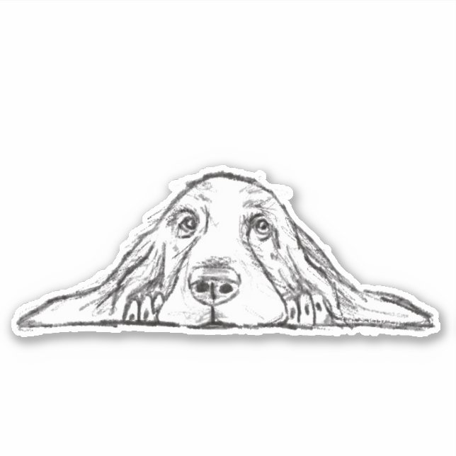 Sticker basset hound main dessinée noir blanc simple autoc (Devant)