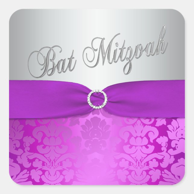 Sticker Bat mitzvah argenté et pourpre (Devant)