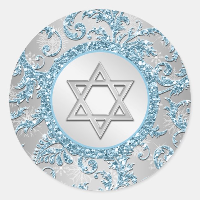 Sticker Bat mitzvah Damask Winter Wonderland 10 (Devant)