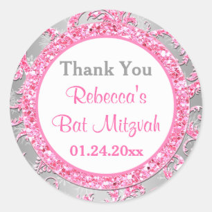 Sticker Bat mitzvah Damask Winter Wonderland 3