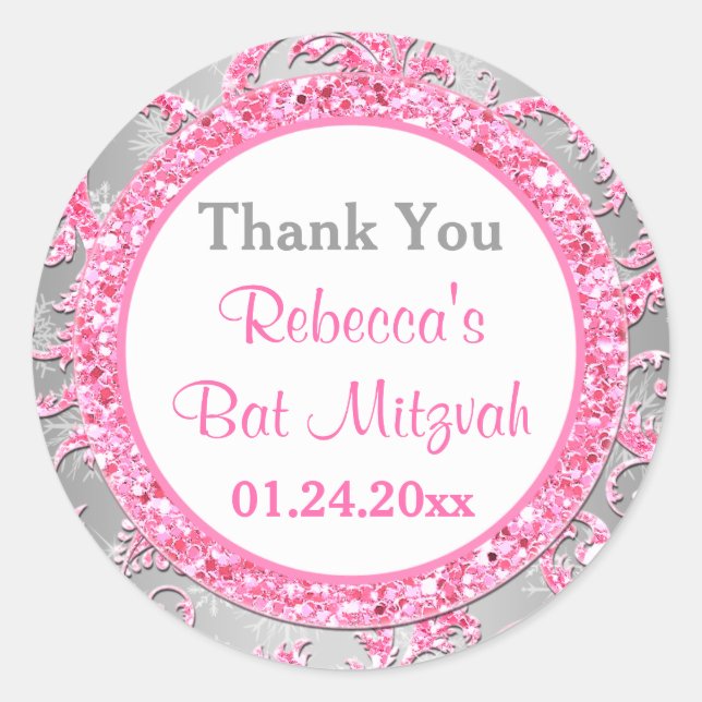Sticker Bat mitzvah Damask Winter Wonderland 3 (Devant)