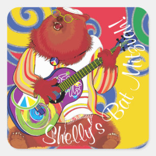 Sticker Bat mitzvah de barre Hippie Bear Carré