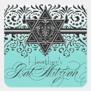 Sticker Bat mitzvah noir n blanc en dentelle