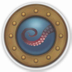 Sticker Bateau Porthol Avec Monster De Mer Tentacle Steamp