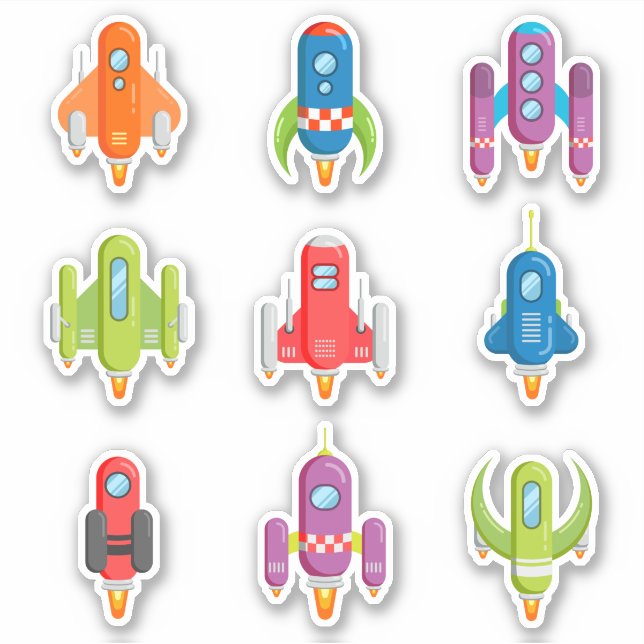 Sticker Bateaux à fusée colorés (Devant)