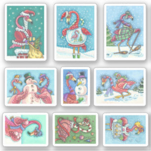STICKER BÂTIMENTS DE NOËL EN FLAMANT ROSE ROSE AMUSANT